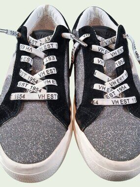 Vintage Havana Glitter Star Sneakers Women’s Size 7 White Black Leather VH EST 1